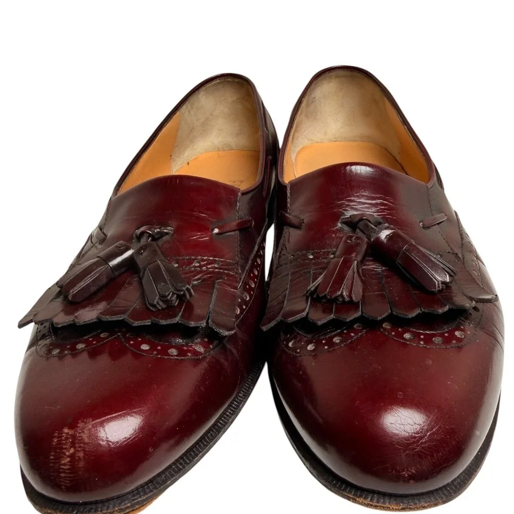 Vintage Ferragamo Kiltie Tassel Loafers Burgundy 8D